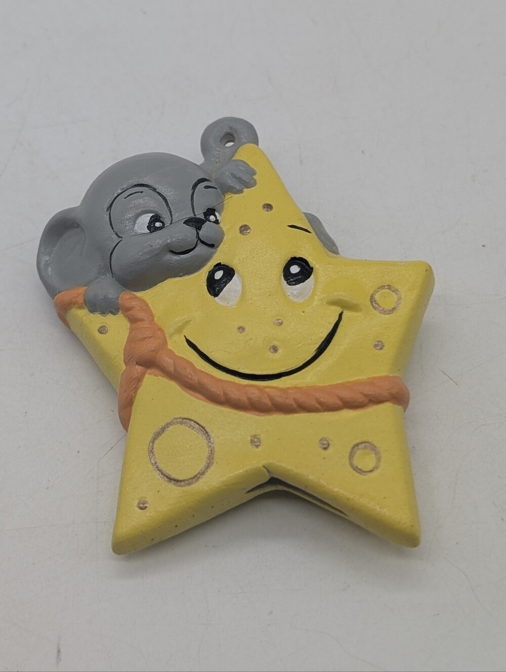 Vintage Ceramic Mouse on a Smiling Star  Ornament